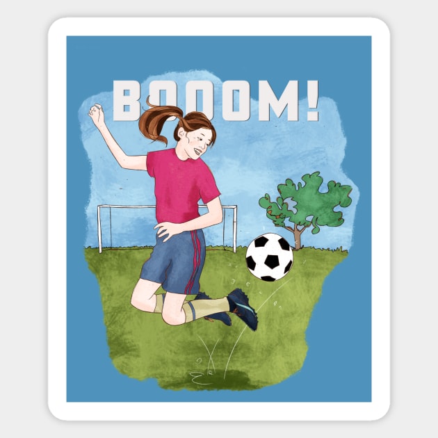 Booom! Girl playing soccer Sticker by SW10 - Soccer Art